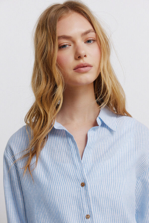 Springfield Linen V-neck shirt blue