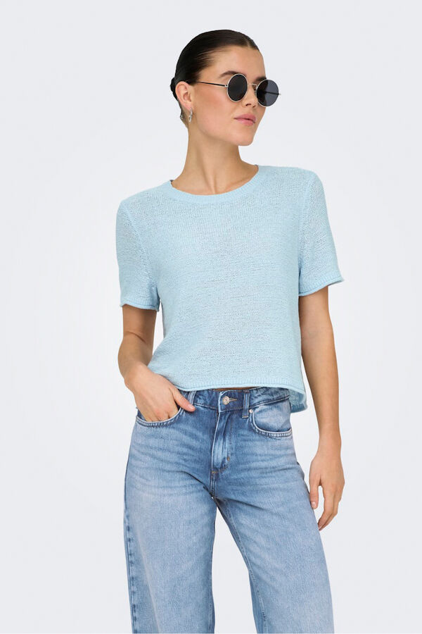 Only Strick-Kurzarm-Shirt Blau