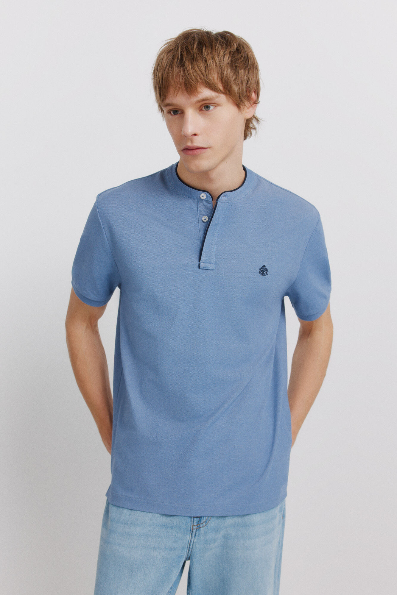 Springfield Piqu&eacute; Henley slim fit polo shirt