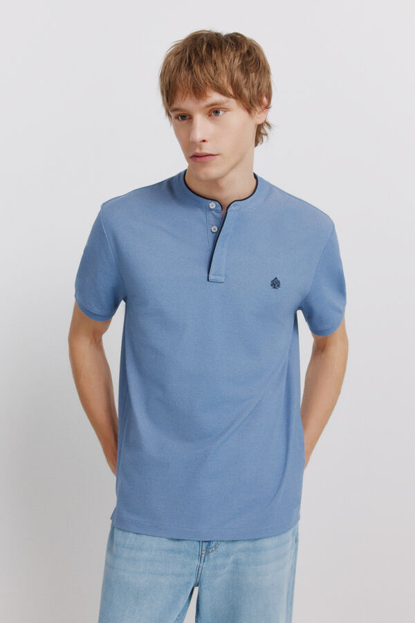 Springfield Piqu&eacute; Henley slim fit polo shirt blue