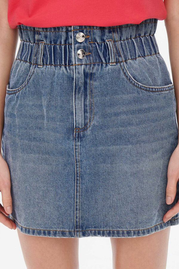 Springfield Short paperbag denim skirt bluish