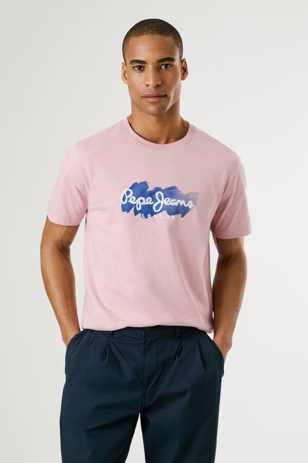 Pepe Jeans Camiseta de manga corta con logo y estampado frontal. rosa