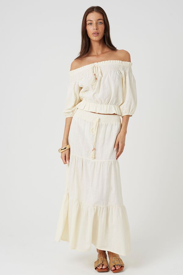 Brave Soul Long tie-waist skirt beige