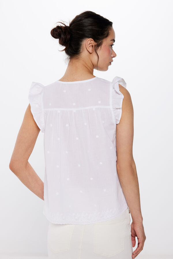 Springfield Embroidered Blouse with Shoulder Ruffles white