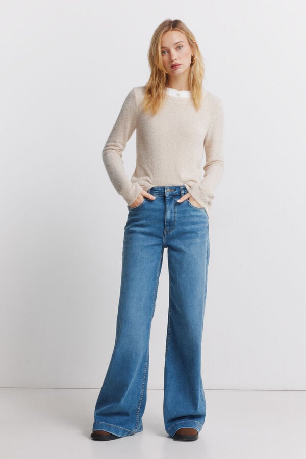 Springfield Combined neck chenille T-shirt nude