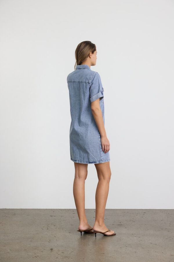 Noisy May Denim short sleeve collared front pocket dress blue