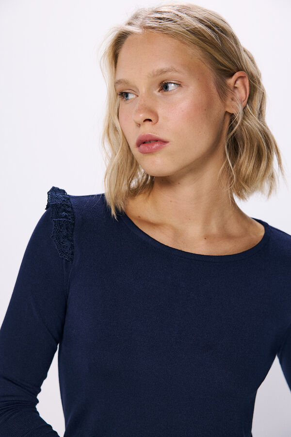 Springfield Lace ruffle shoulder t-shirt blue