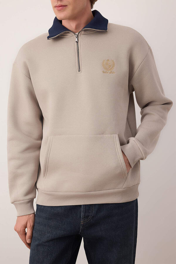 Trendyol Sudadera de cuello alto con media cremallera gris
