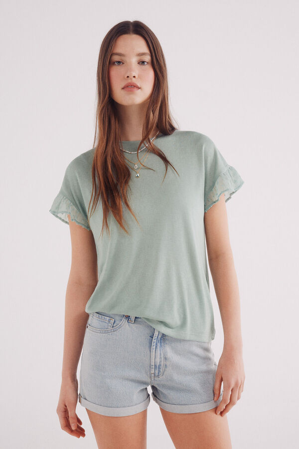 Springfield plumetis ruffle sleeve -shirt green