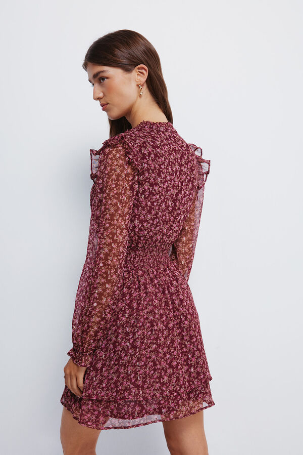 Springfield Vestido curto estampado com saia dupla camada vermelho