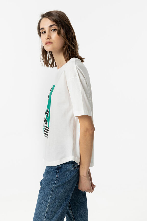 Springfield T-Shirt mit Print vorne blanco