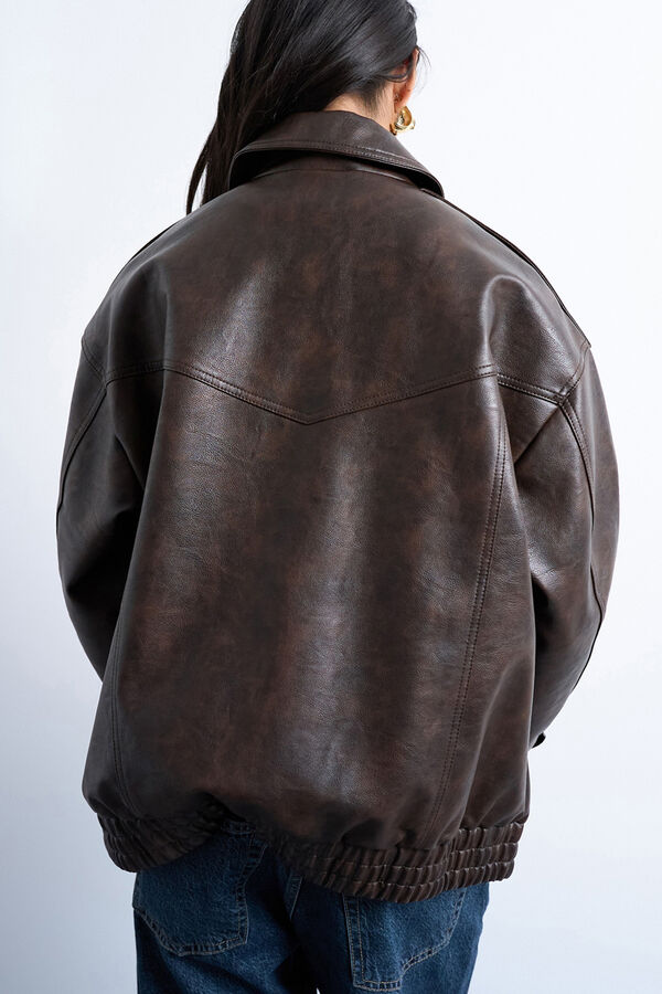 Topshop Short jacket with coated finish (polyurethane coating) Braon