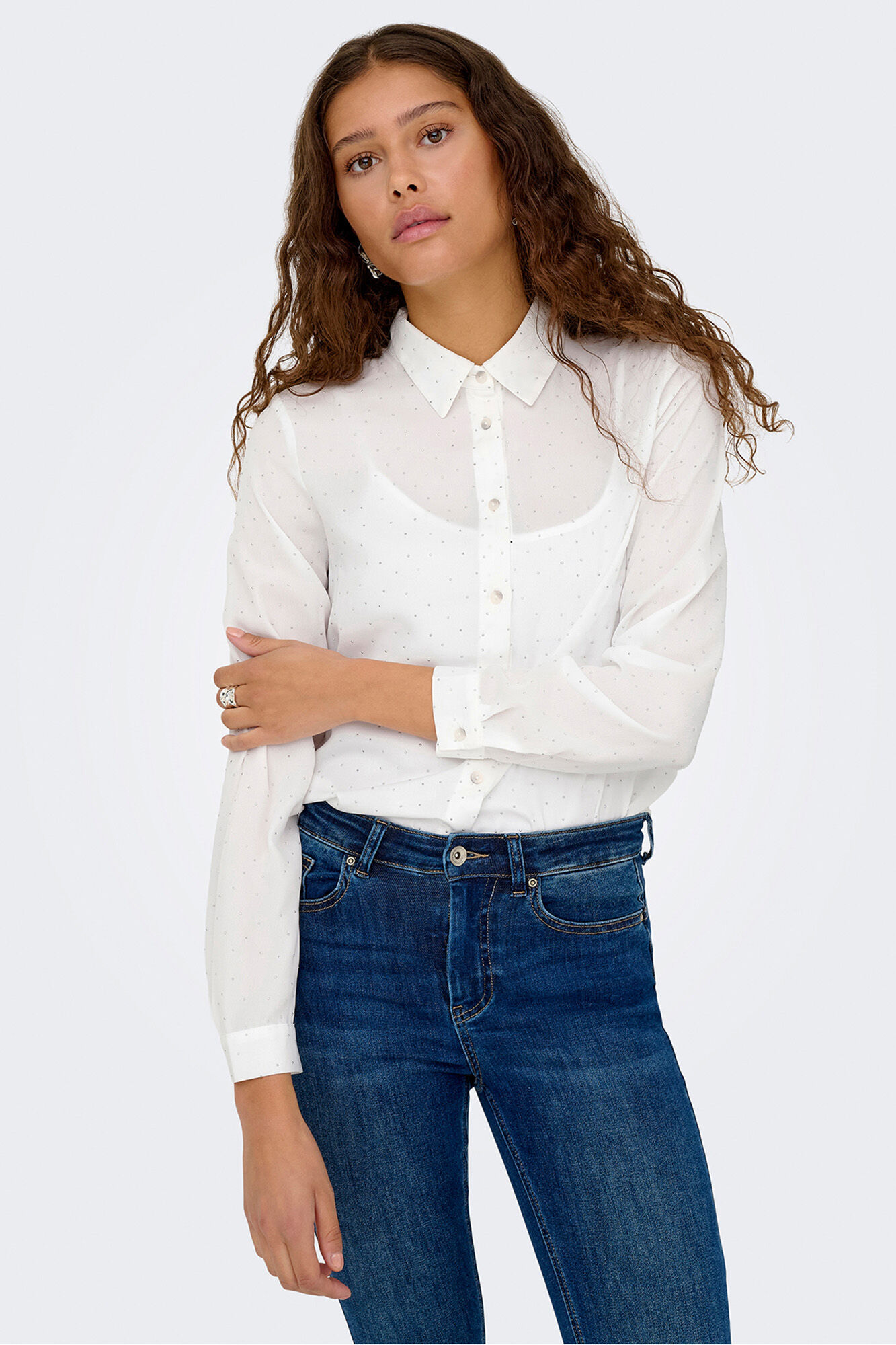 Only Camisa glitter manga larga