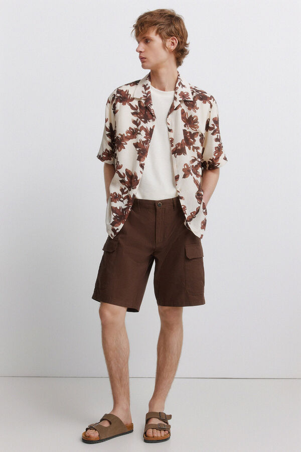 Springfield Ko&scaron;ulja kratkih rukava od viskoze i najlona sa printom Bež