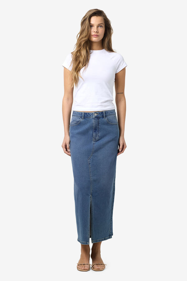 Noisy May Denim midi skirt blue