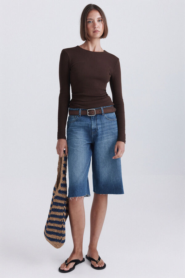 Springfield Cotton long sleeve basic T-shirt nude