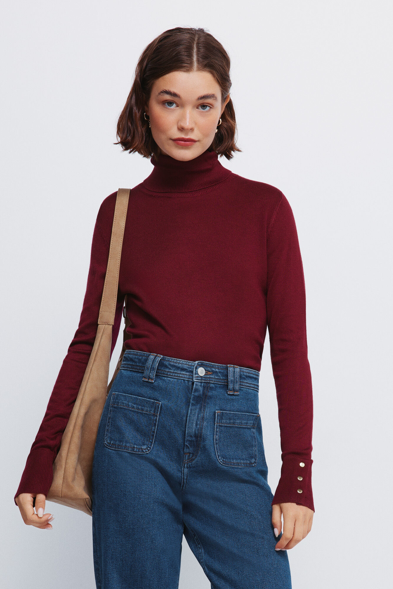 Springfield high neck jumper with buttons and cuffs