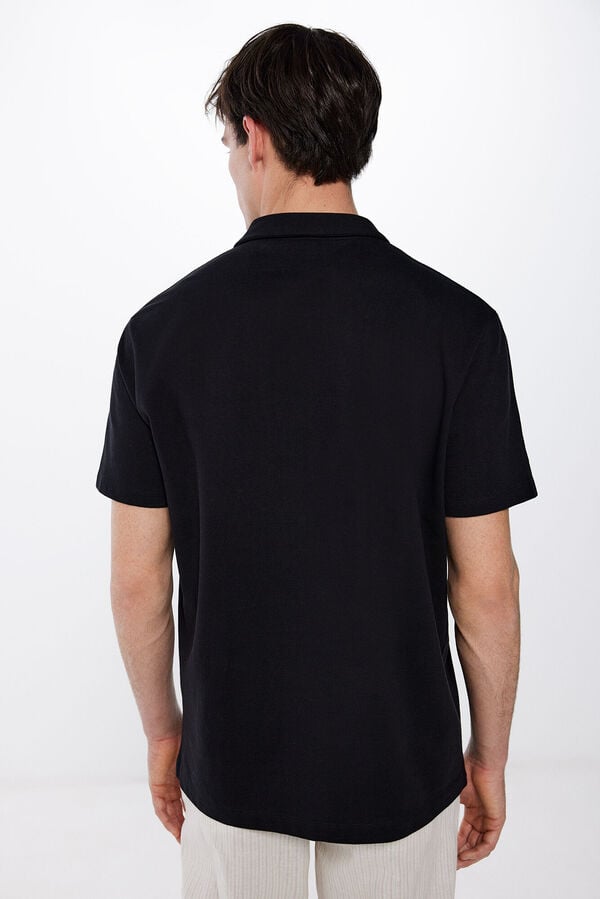 Springfield Polo majica piqué opuštene strukture crna