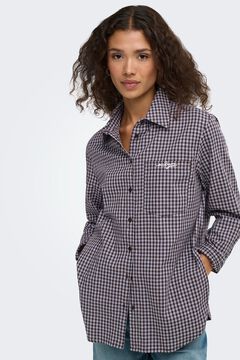 Only Camisa aos quadrados bordada