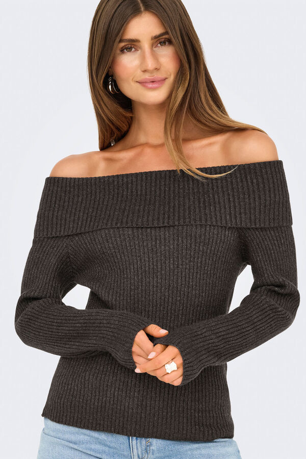 Only Jersey cuello barco vuelto marr&oacute;n