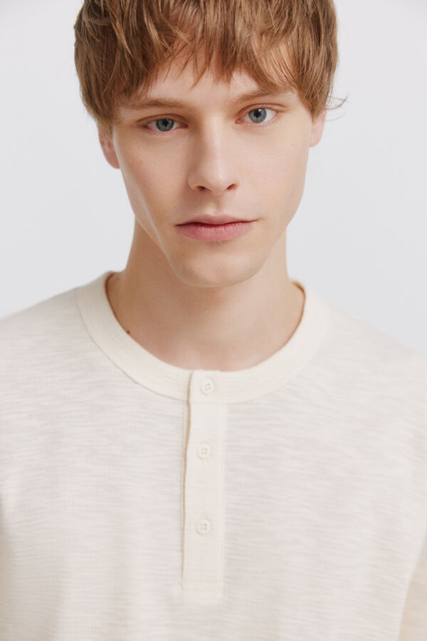 Springfield Checked placket long sleeve T-shirt white