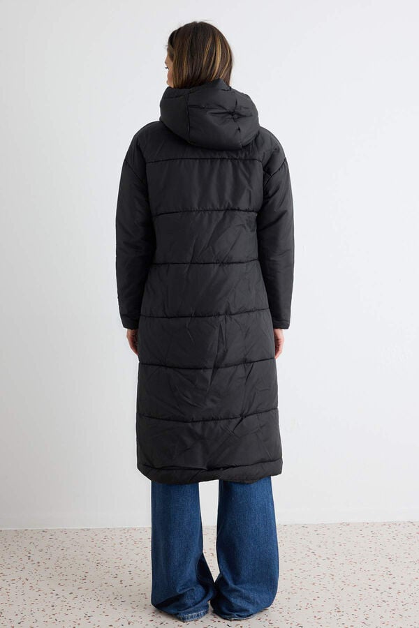 Trendyol Long hooded puffer coat black