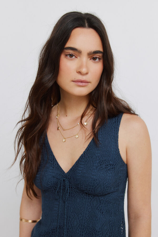 Springfield Embroidered bow vest top blue