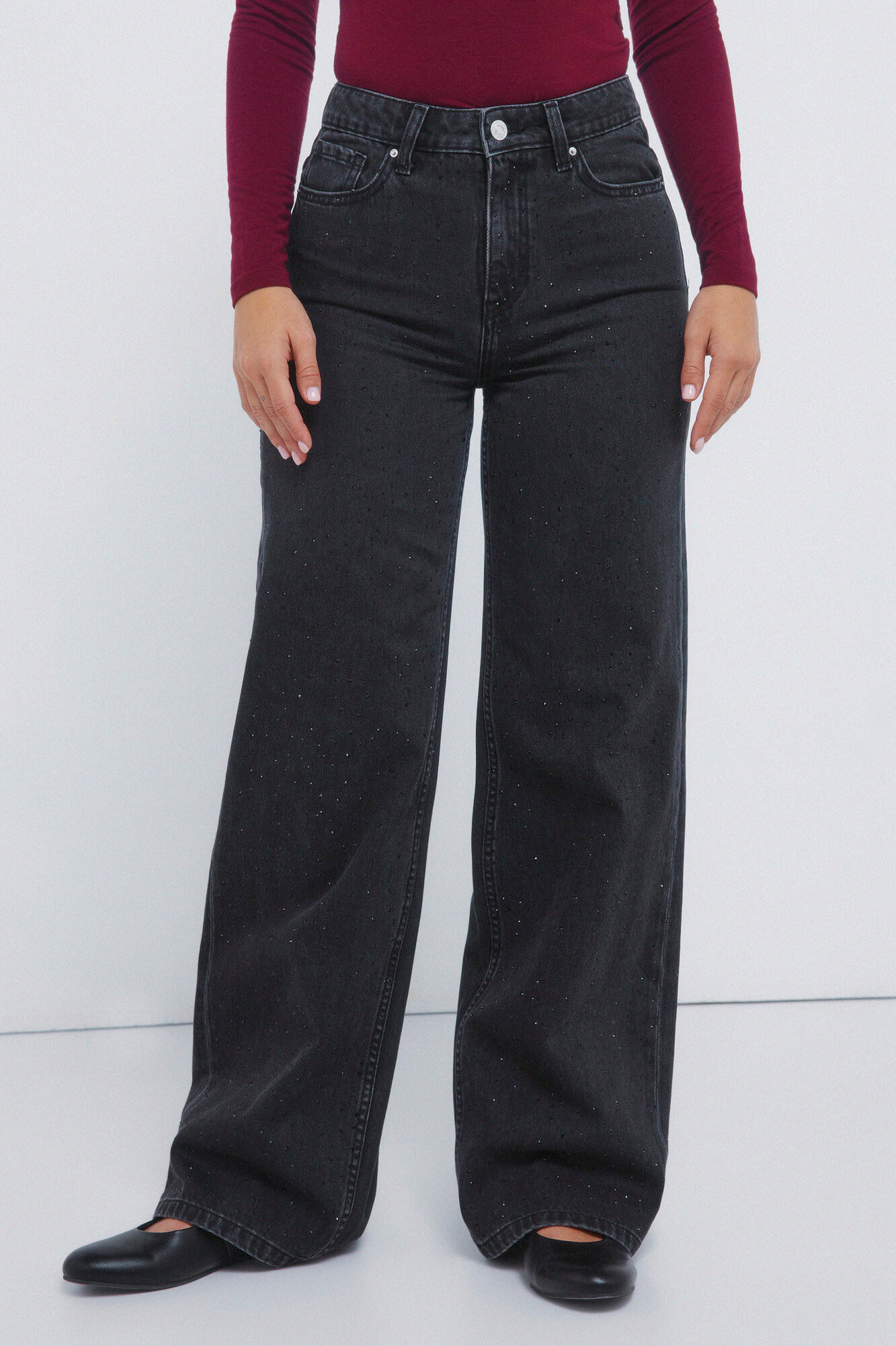 Springfield Wide-leg jeans with shiny crystals