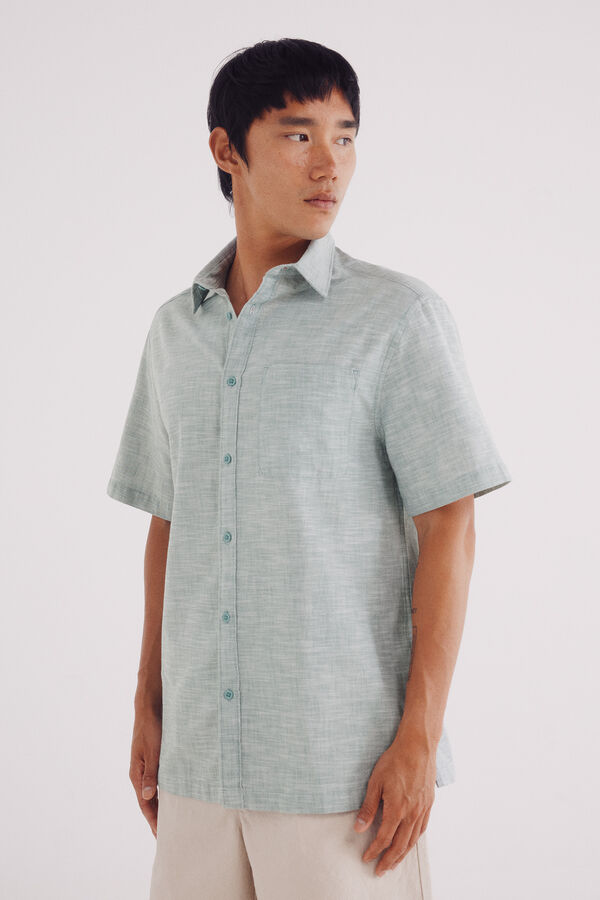 Springfield short sleeve sleeved linen shirt green