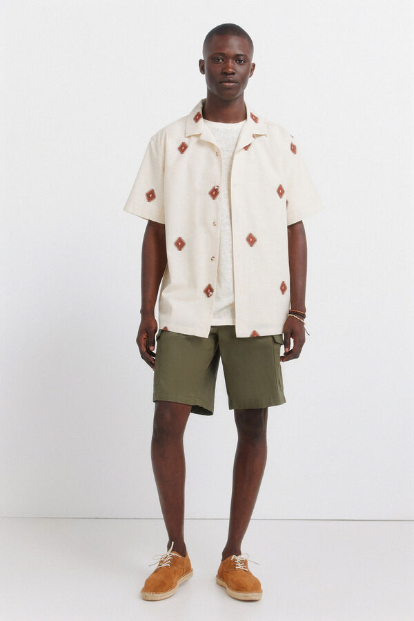 Springfield Camisa de manga curta bordada bege