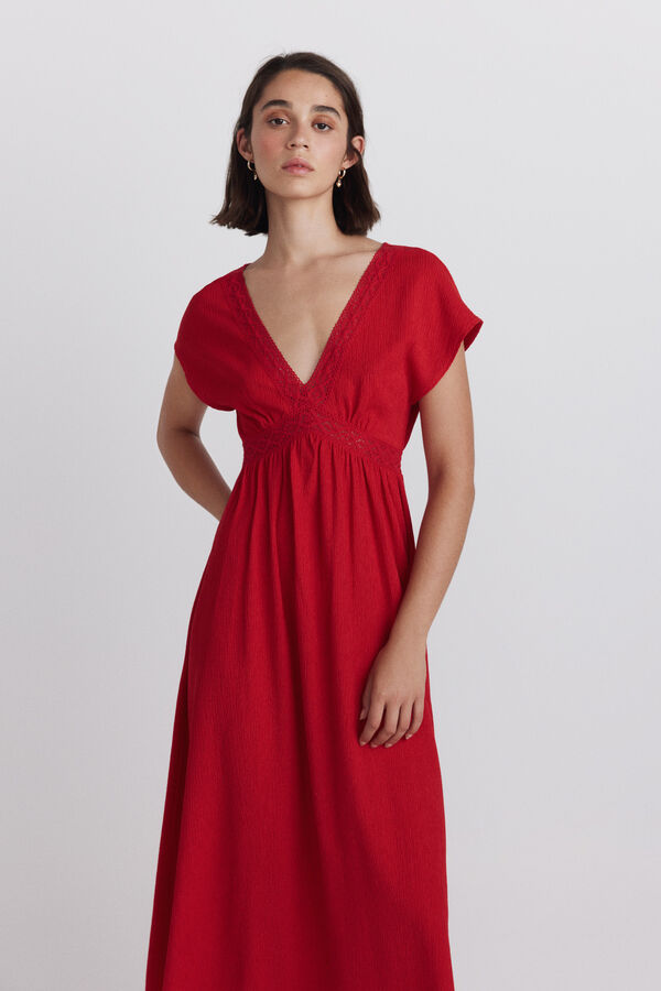 Springfield Border print short sleeve midi dress burgundy