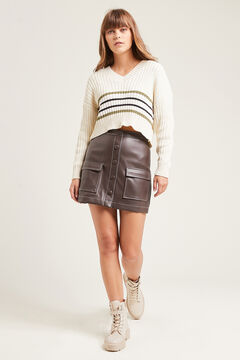 Springfield Buttoned faux leather miniskirt brown