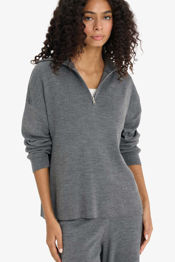 DeFacto Jumper with half zip grey