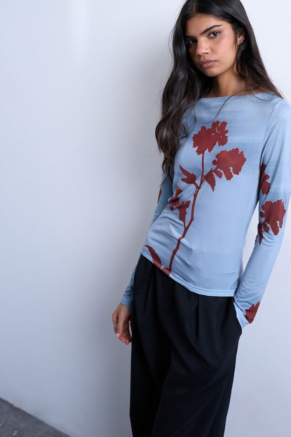 Topshop Printed long-sleeve top blue