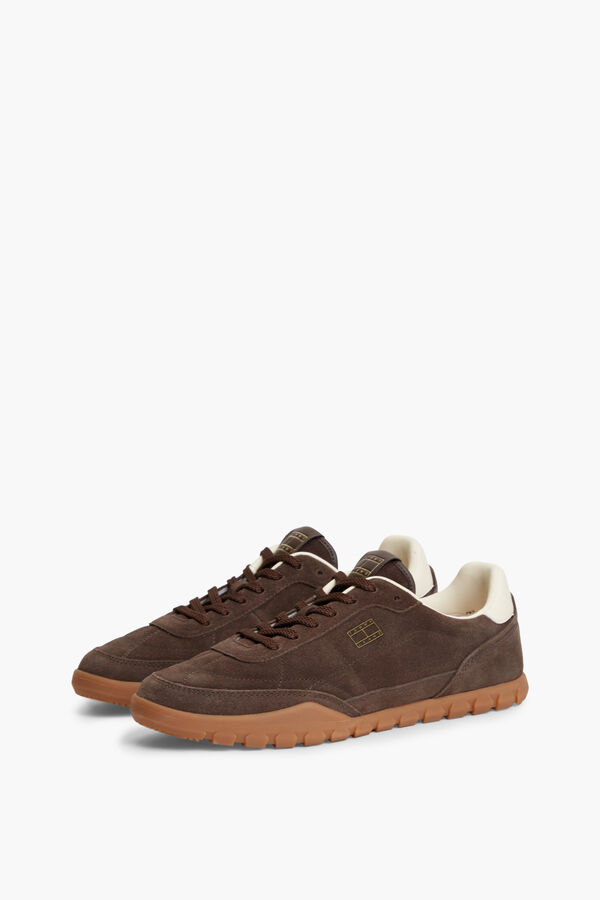 Tommy Jeans Leather sneakers with flag brown