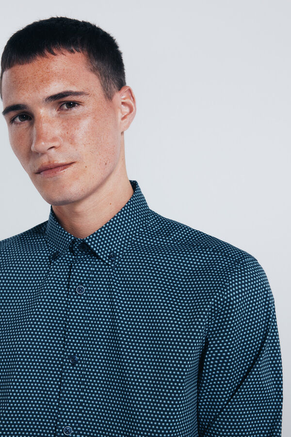 Springfield Micro print poplin shirt blue