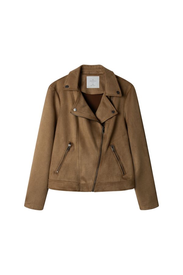 Springfield Faux suede biker jacket nude