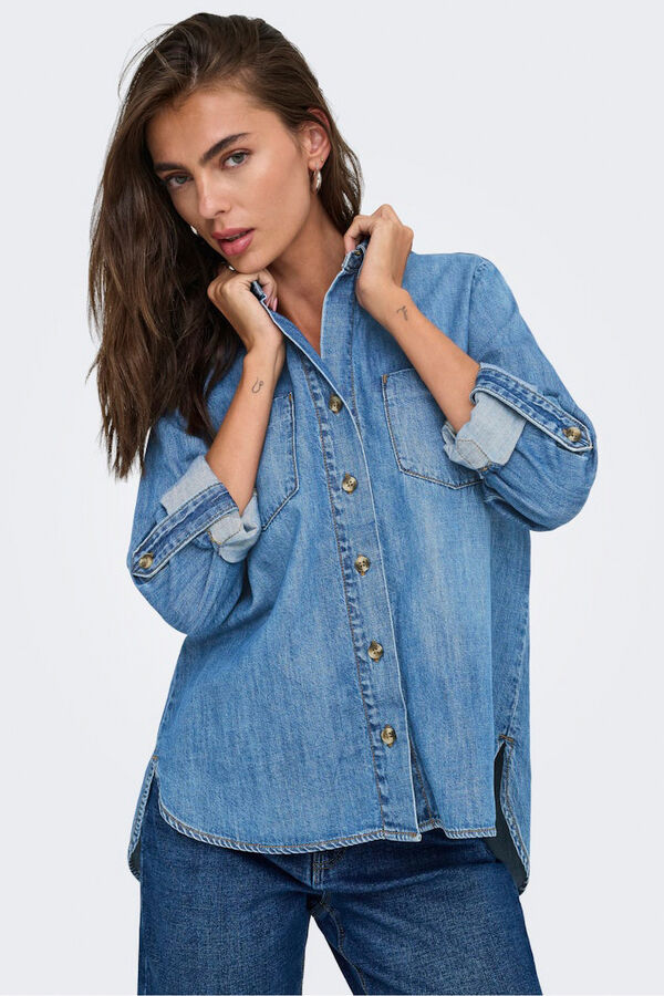 Only Camisa vaquera bolsillos frontales azul