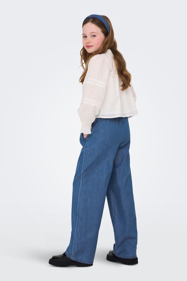 Only Girls Wide leg ruched waist drawstring jeans blue