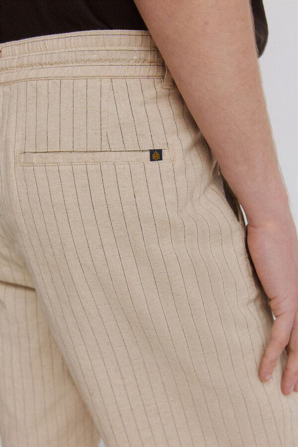 Springfield Bermuda en lin &agrave; rayures comfort slim fit gris