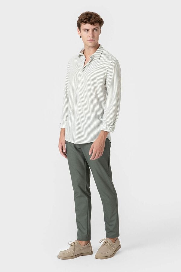 Celopman Striped jersey-knit Oxford shirt green
