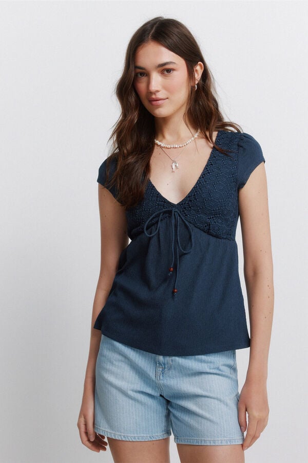 Springfield Short sleeve T-shirt with bow blue