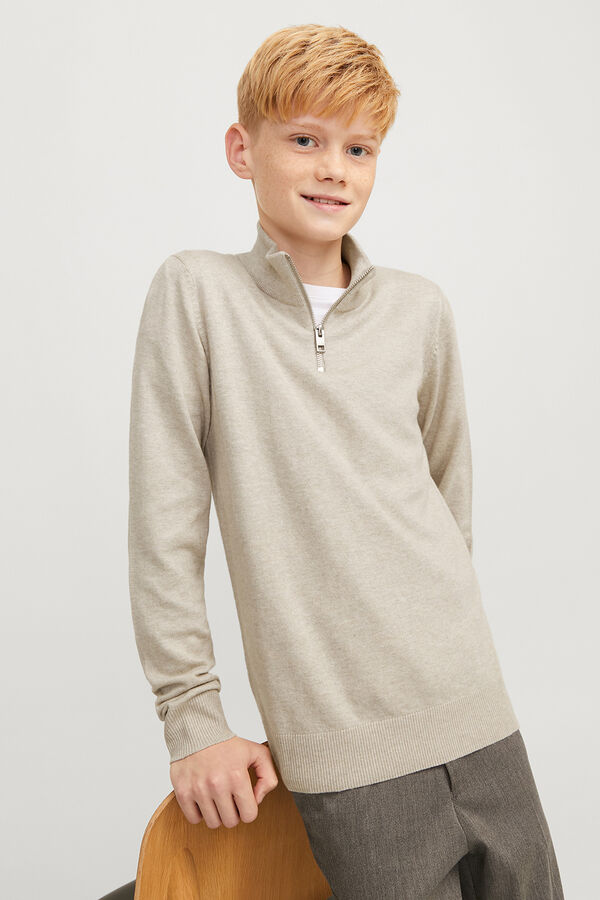 Jack & Jones Junior Sweater with zip fastening neck grey