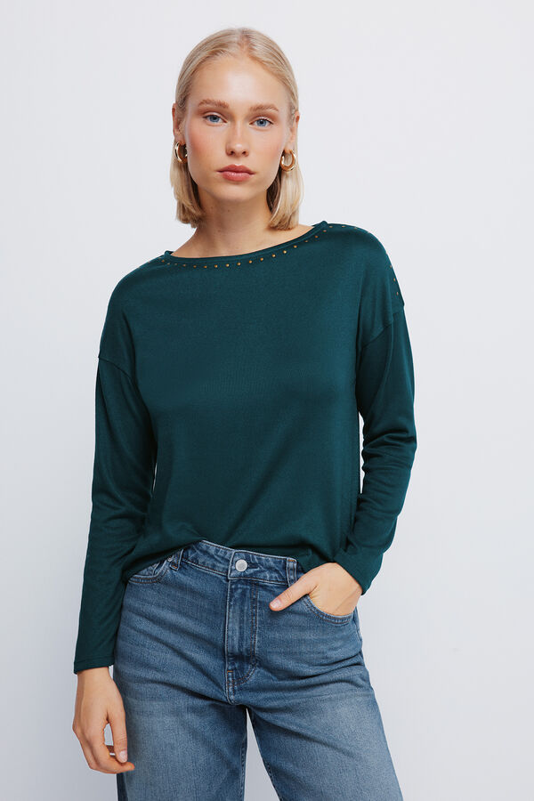 Springfield Studded boat neck T-shirt green
