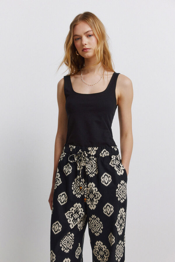 Springfield Printed linen trousers black