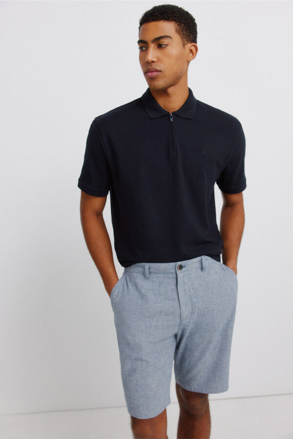 Springfield Bermuda dobby en lin comfort fit bleu