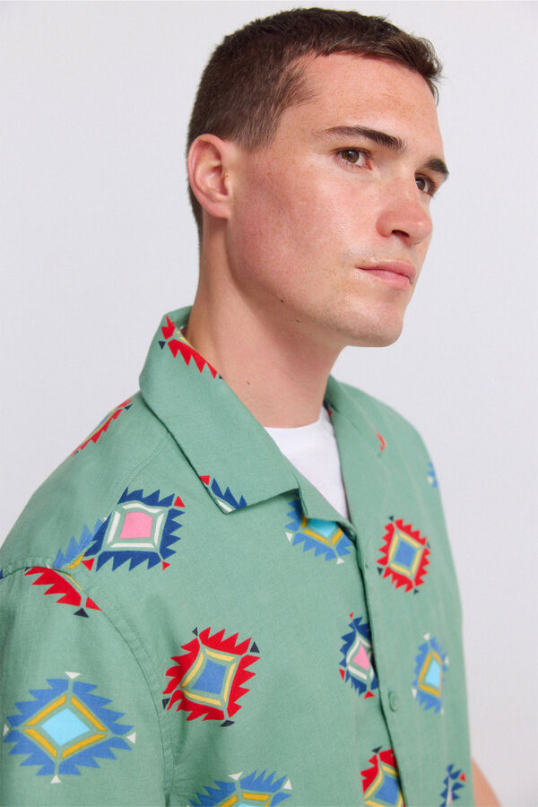 Springfield Printed bowling short sleeve shirt green