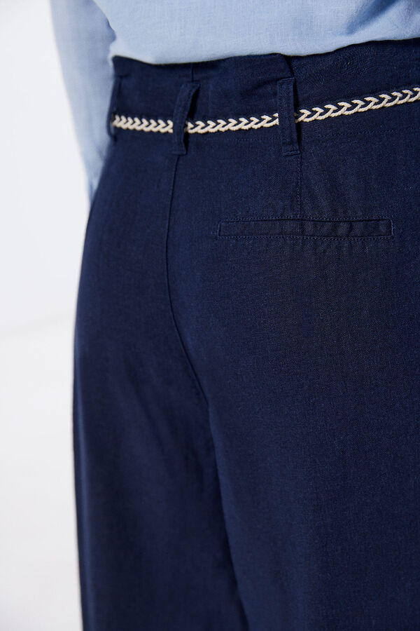 Springfield Linen trousers with cord belt navy