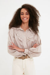 Trendyol Camisa detalle volantes beige