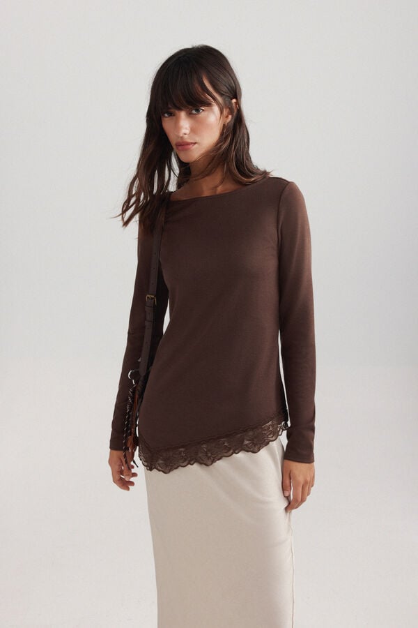 Springfield Asymmetric fine lace jumper brown